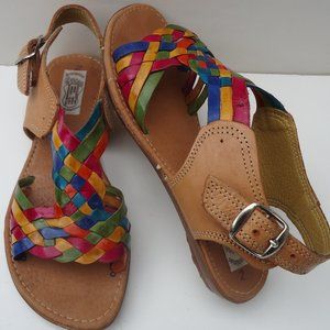 SIZE 4. Vegan leather huaraches multi-color girl's sandals.